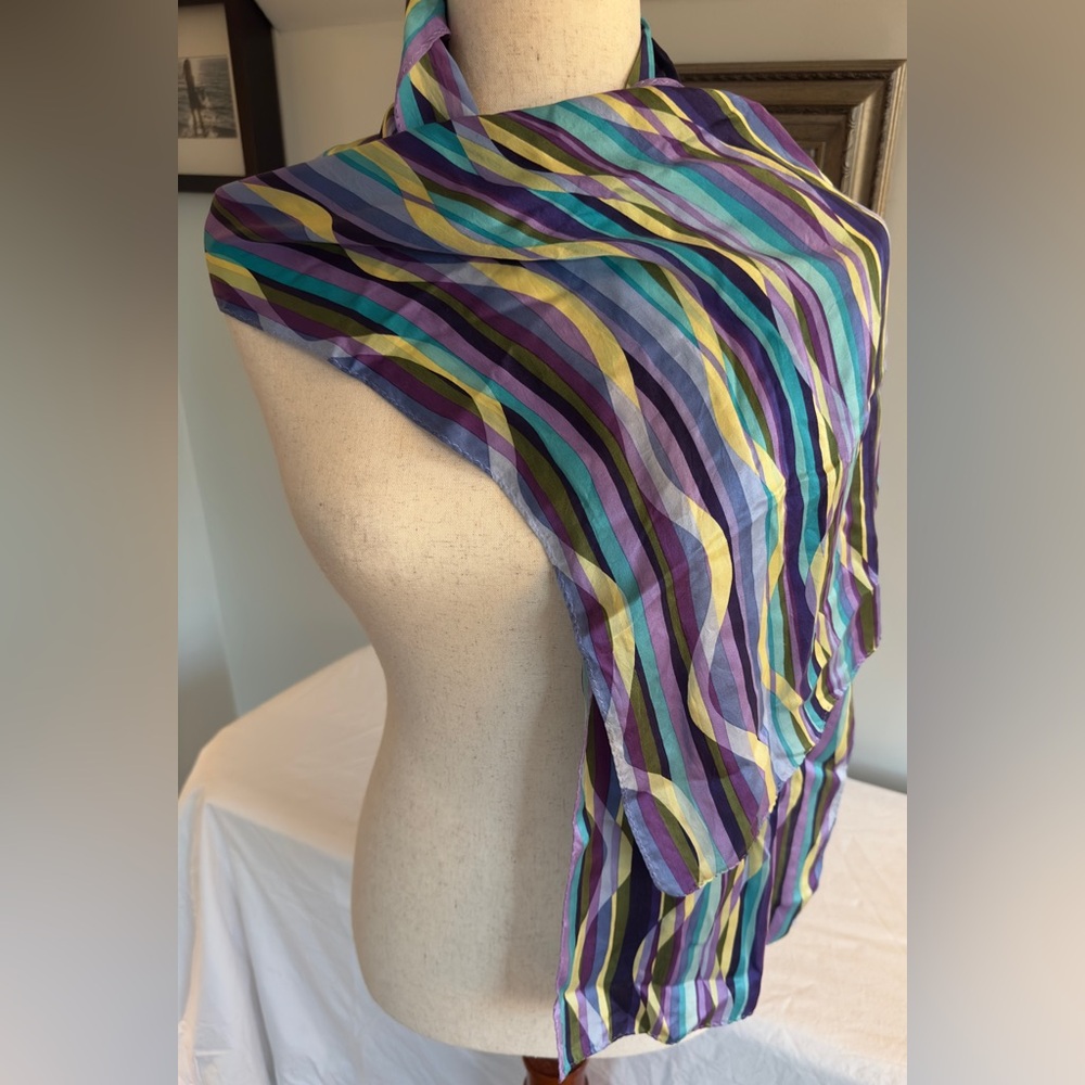 Colorful Striped Silk Scarf Scarf SZ 56”x12”